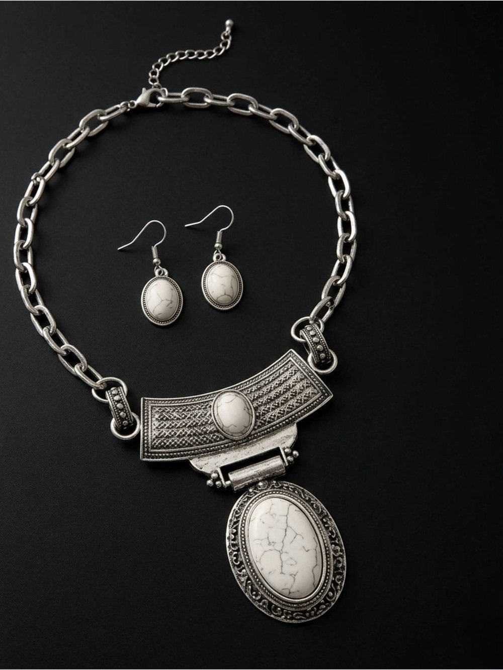 Vintage paparazzi Silver-Tone White Faux-Stone Necklace and Earring Set